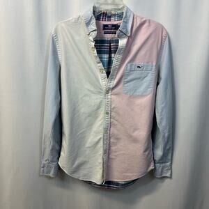 Vineyard Vines Slim Fit Tucker Shirt Men Pink Blue Plaid Cotton Blend Small